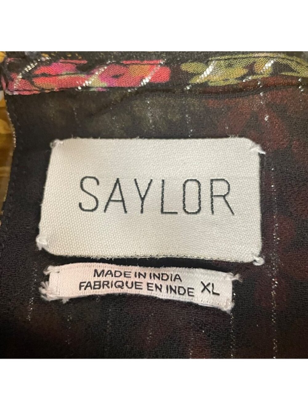Saylor Talley Dark Floral Metallic Mini Dress Black Red Sz XL Boho Whimsigoth - Picture 8 of 8